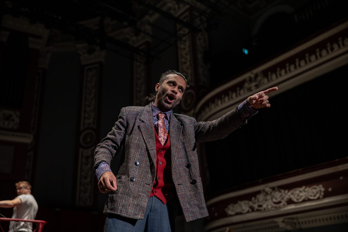 Oscar Castellino performing an expressive character role at Bradford Opera
