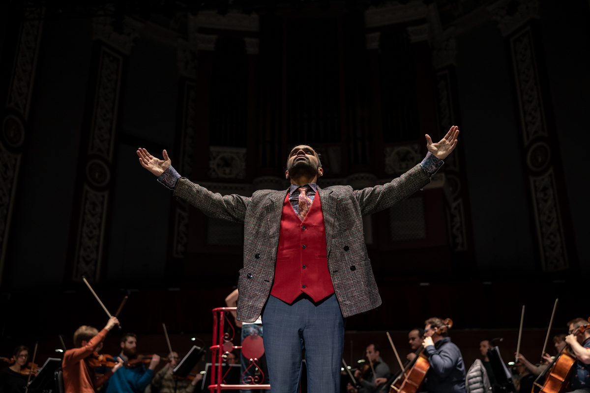 Oscar Castellino in a powerful stage pose at Bradford Opera